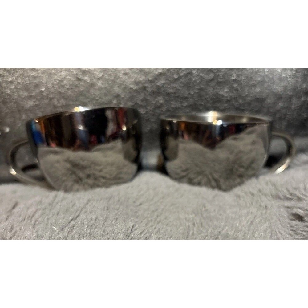 Elegant Perfect Demitasse Stainless Steel Coffee Espresso Tea Cups Mugs Lot Of 2
